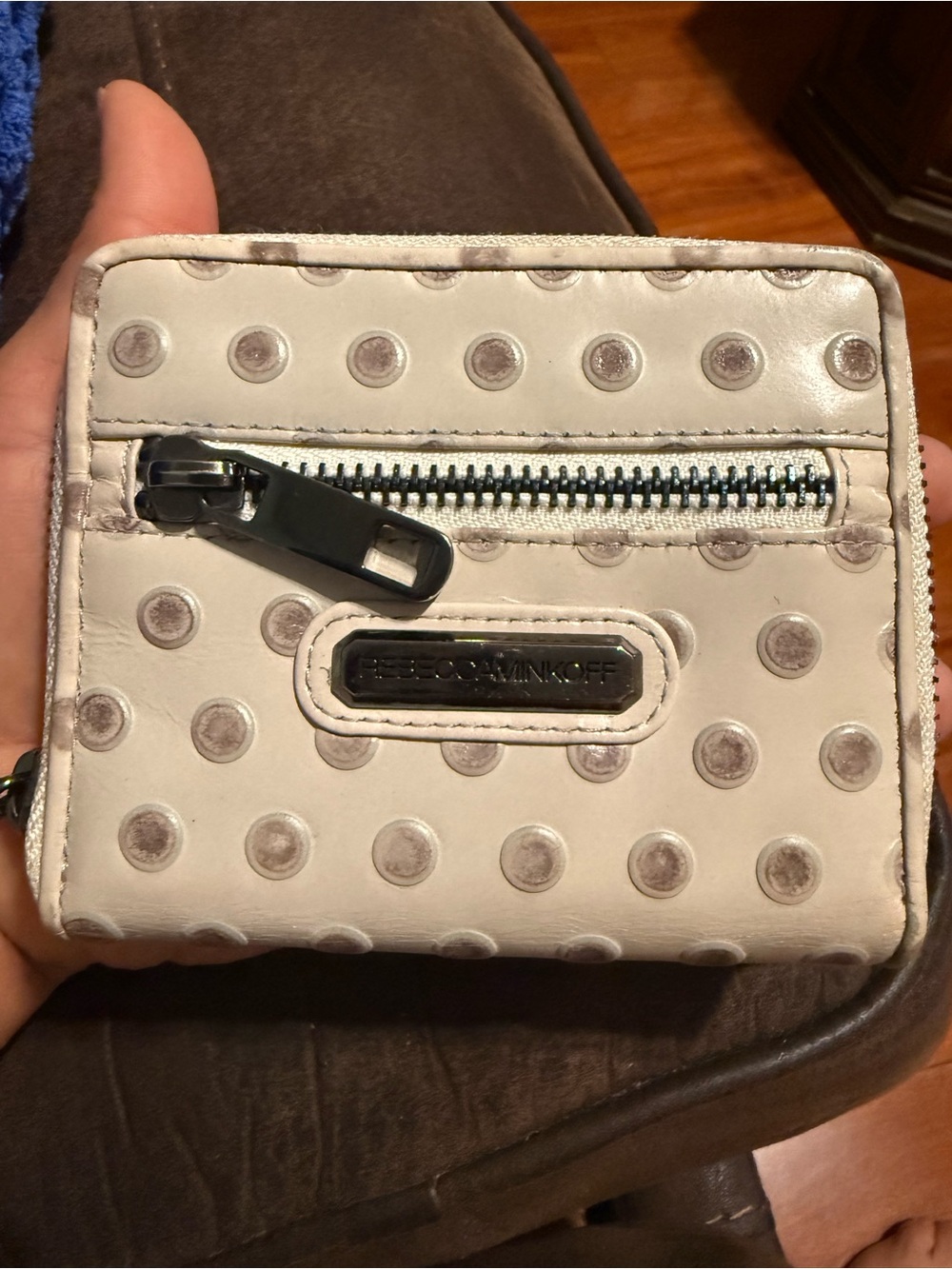 Rebecca Minkoff White Wallet with Gray Polka Dots